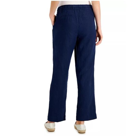 Charter Club Women’s 100% Linen Wide Leg Pants Blue Pull-On Sz L NWOT - Picture 2 of 9